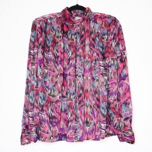 TJW by Mervyn's Vintage Womens Blouse Size Large Pink Leaf Abstract Long Sleeve